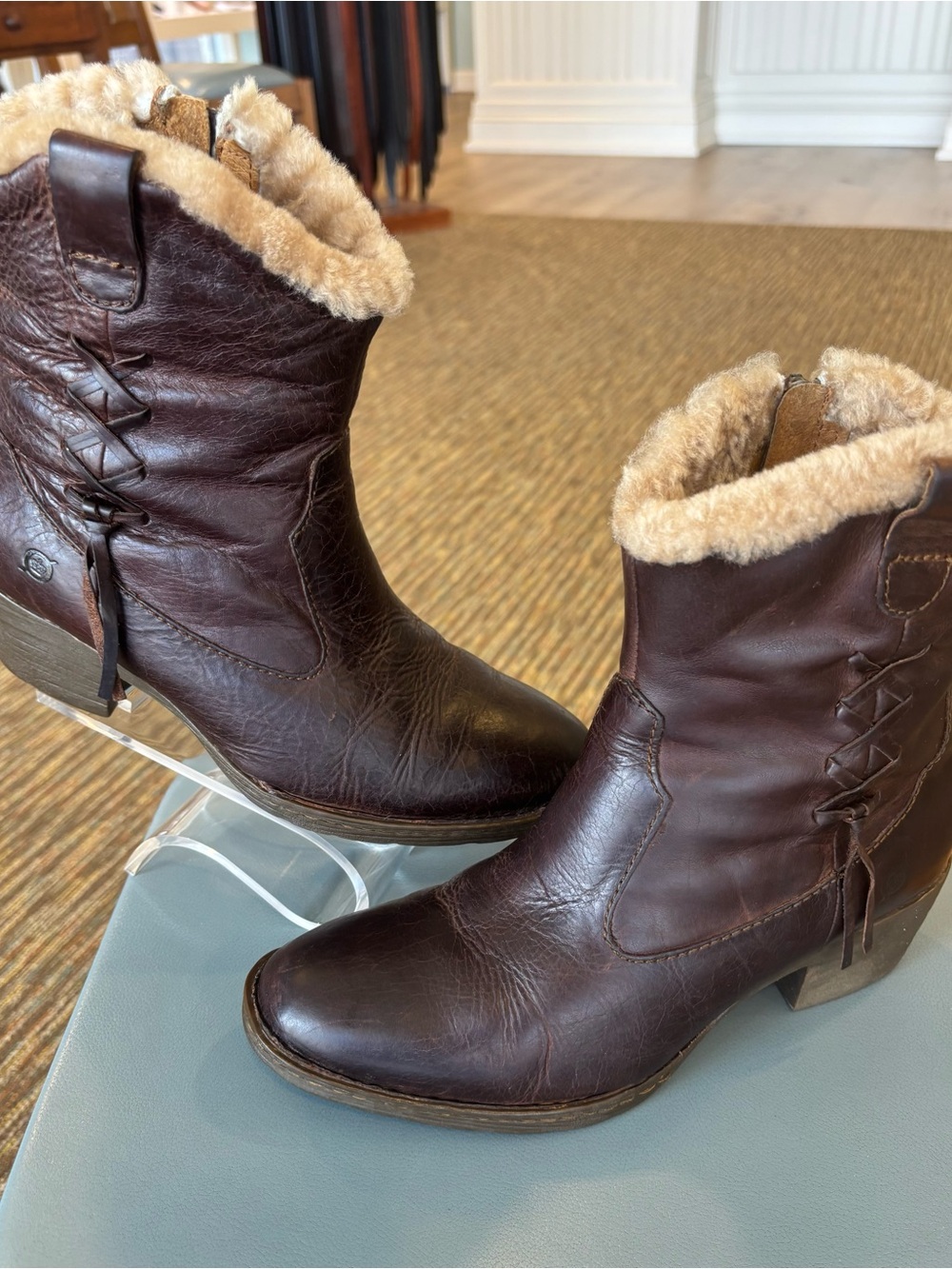 Women's Born Brown Faux-Shearling Leather Ankle Boots